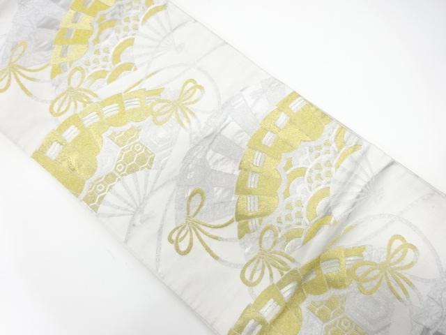 JAPANESE KIMONO / ANTIQUE FUKURO OBI / WOVEN FOLDING FAN & CLASSICAL PATTERN